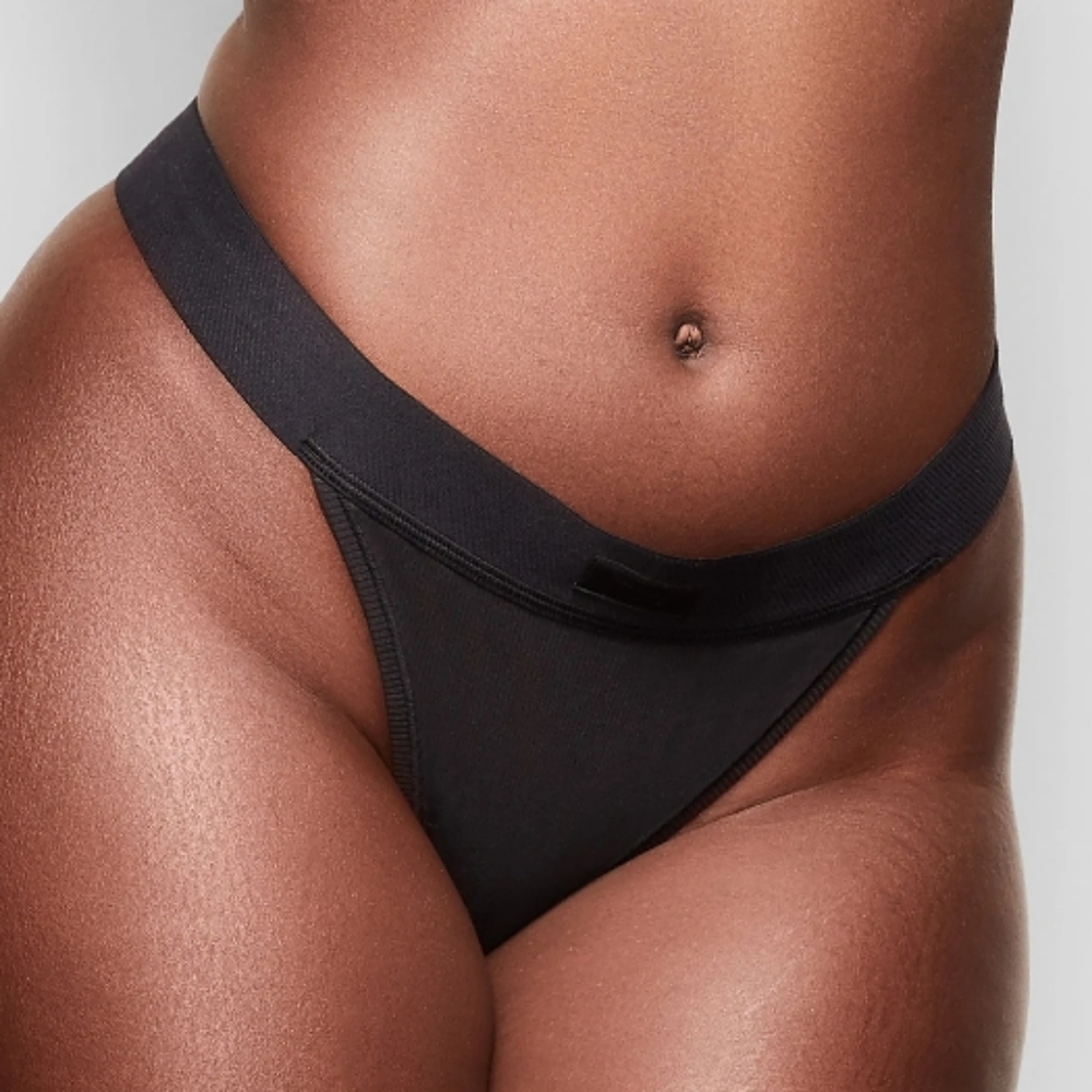 SKIMS cotton rib thong in Soot